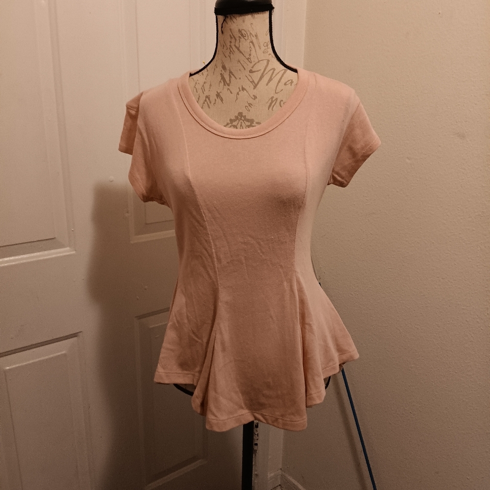 Fitted Pink Peplum Short Sleeve T-Shirt